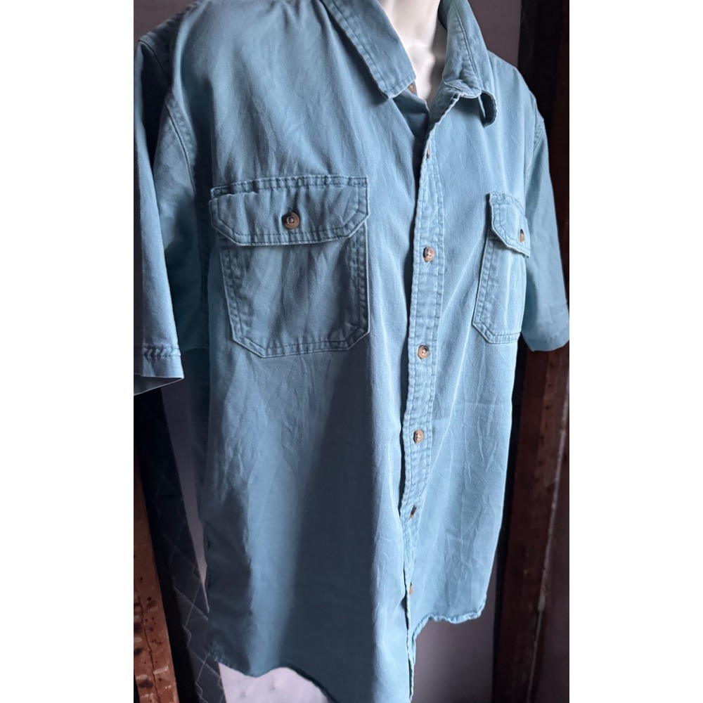 Vintage Wrangler Authentic Mens Teal Blue Short Sleeve Button Down Shirt Large